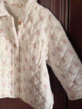 100 percent cotton Quilted White Floral Jacket - Lightweight Button-3T